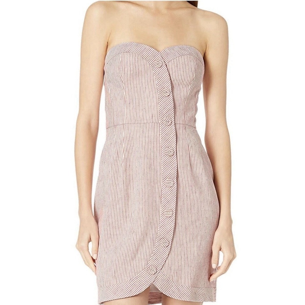 BCBGMAXAZRIA Strapless Mini‎ Dress Women 6 Red White Seersucker Stripe Excellent